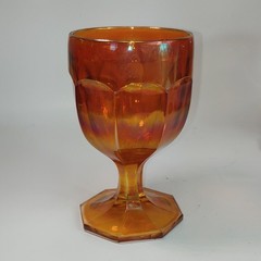 Set of THREE (3) Orange Iridescent Glass Goblet Octagonal Base Stemmed Drinkware