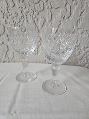 (2) Royal Brierley «Coventry» Criss Cross Cut Crystal Wine Glasses Goblets