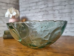 Vintage Libbey Glass Green Orchard Fruit Bowl 10″ x 4″