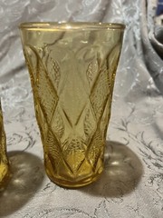 2 Vintage Anchor Hocking Fire King Amber Gemstone Kimberly DiamondGlass Tumbler
