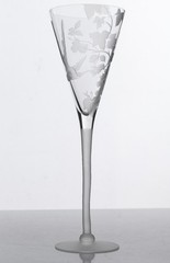 Perry Coyle Signed Art Glass Trumpet XL Champagne Flute 11.5″ Hummingbird Ivy VG