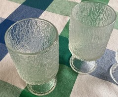 Set 4 Vintage Indiana Glass Crystal Ice Tree Bark Footed Water Highball Goblet