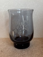 Vtg Pfaltzgraff Yorktowne 12oz Blue Glass Tumbler USA 4 1/2” Tall Flower Floral