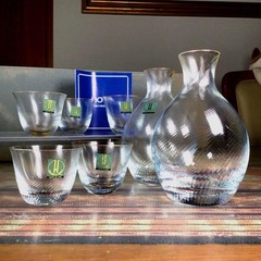 HOYA CRYSTAL Sake bottle*2(12×7.5cm/4.7×2.95″)/Glass*5(4.5×5.5cm/1.77×2.16″) set