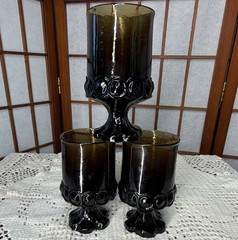 Vintage Franciscan – Smoke Brown Water Goblet Glass 5.5″ MCM Tiffin – Set of 3
