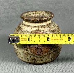 Vtg Fangfoss Studio Pottery Bud Vase Celtic Cross Medallion Art 3” Made In UK
