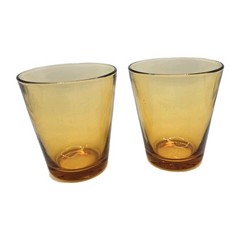 2 Vintage 1970s Amber Glass Tumblers Vereco Made in France 3.5”