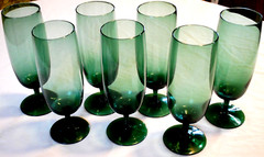 ONEIDA CRYSTAL MINX GREEN Vintage Set 7 Footed 8.5″ ICED TEA GLASSES 18 oz Exc.