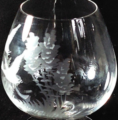 QUEEN LACE AMERICANA DUCKS BRANDY GLASS, Etched Crystal, 4 1/2 «, 8 Oz, Germany