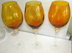 3 UNION STREET GLASS OPTIC SIENNA AMBER LARGE BORDEAUX WINE GLASSES MINT