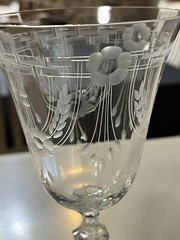 Heisey 5 Crystal Water Wine Glasses Laurel & Flower Etched Art Deco Cut Design