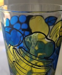 Vintage 1970’s Libbey Fruit Pattern Stained Glass Glasses Set of 3