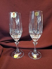 VTG NEW 2 Schott Zweisel Gardone Crystal Champagne Flutes Glasses Germany 7-7/8