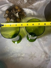 A Pair of Enchanted Moss/Avocado Green Crystal, Low Footed Goblets. Rare!