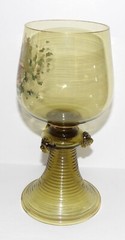RARE VINTAGE LARGE ROEMER LION GREEN HANDBLOWN GLASS GERMAN ENAMEL 9 1/4″ GOBLET