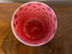 Antique 19th century Cranberry & Clambroth White Honeycomb Blown Glass Tumbler