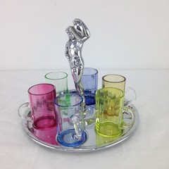 Art Deco 1920’s Farberware Semi Nude Egyptian Lady on Chrome Caddy w 6 Glasses