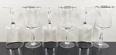6 Noritake Rhythm Clear Water Goblets Set Vintage Platinum Trim Stemware Bar Lot