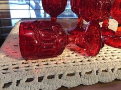 6 Vintage Ruby L G Wright Moon And Stars 4 1/2” Wine Glasses 2 Sets Available