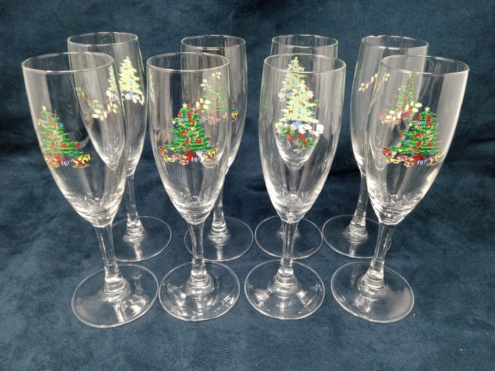 Tienshan Holiday Hostess 7 3/4″ Champagne Flutes (8)