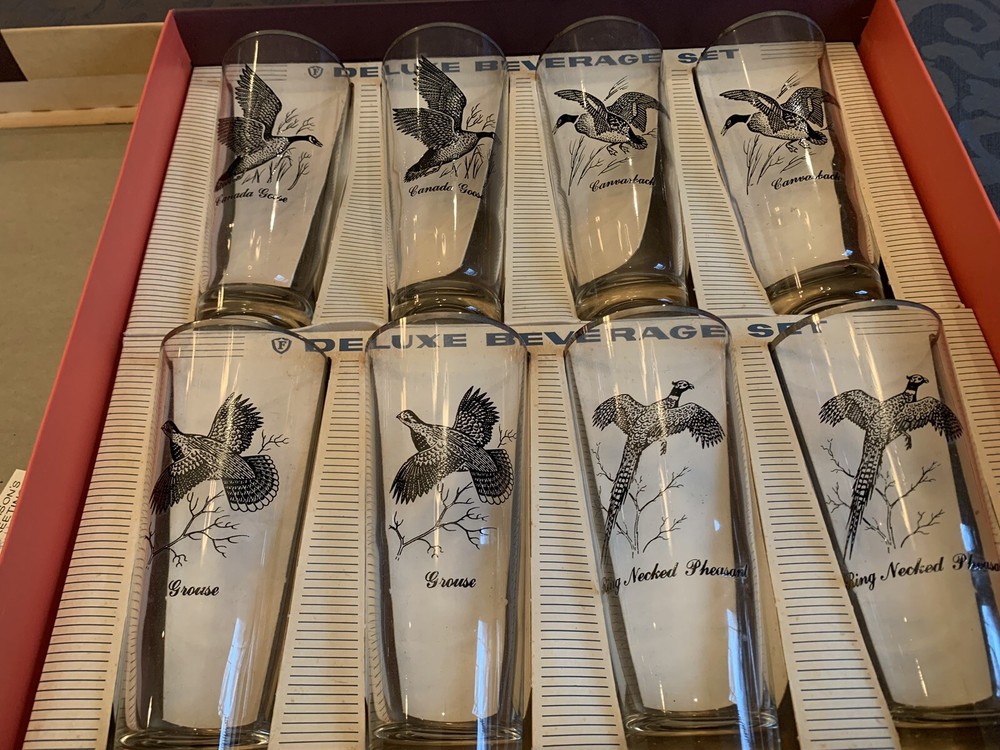Federal Glass Sportsman’s Hunting Set Game Birds Glassware Set of 8 New In Box