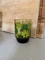 Vintage MCM Green Daisy Floral Drinking Glass