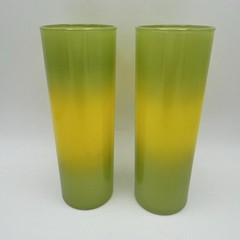VTG Blendo Bermuda Twist Lemon Lime Glasses Yellow Green Collins Tumblers (2)