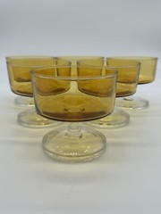 Vintage Retro Style Amber Stemmed Footed Sherbert Glasses 3.25” Made In France