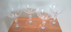 Crystal Champagne Coupes – Set of 4 – Wheat Leaf Pattern-Vintage Etched
