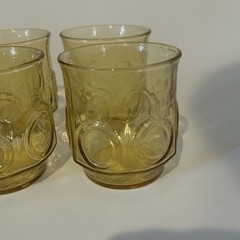 Set Of 4 Anchor Hocking Heritage Hill Honey Gold Circle Juice Glasses Tumblers