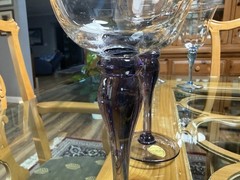 3 Melody By Block Crystal Amethyst Water Goblets Hand Blown New w/Stickers