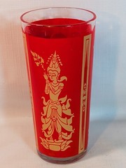 Thailand Asian SIAM DANCER Red Gold Drinking GLASS Tumbler Bubble Circle