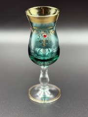 Murano Green Gold Goblet • Hand-Painted Ruby Jewel Enamel • Italian Art Glass