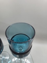 Pier 1 DOUBLE DIP Blue Water Glasses Goblets ~ Set of 3 Retired 8.25″H