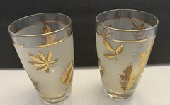 VTG Libbey MCM Frosted Golden Foliage Drinking Glasses 12Oz High Ball Set Of Two