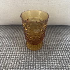 Vintage Amber Indiana Glass Whitehall Cubist Footed Juice Glass Amber 3.75″ tall