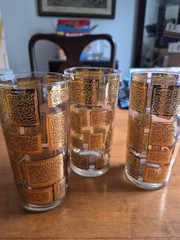 Set of 3 Hi-Ball Barware Glasses Art Deco Gold Geometric Pattern