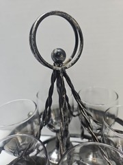 MCM Silver Fade Bar Set 6 Wine Glasses With Metal Caddy