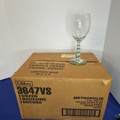 12/case Libbey Metropolis Spanish Green Ball Stem Goblet Glasses NOS
