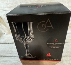 Cristal D’Arques Longchamp Crystal 7.25″ Wine Glass Set 4 pc 8.25 oz NIB
