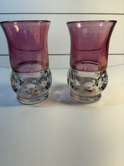 Pair of Tiffin-Franciscan King’s Crown Cranberry Drinking Glasses