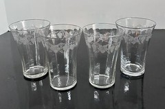Grape Etch Juice Glass Tumbler (s) LOT OF 4 Vine Leaf Crystal Optic Flared