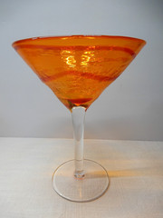 Pier 1 Imports Canyon Martini Glasses Orange Red Swirl Hand Blown Set of 3