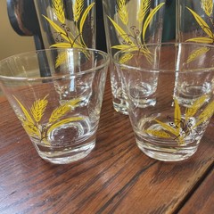 Vintage Autum Gold Wheat Decal Glasses. Lot Of 8