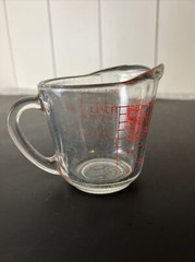 Vintage Anchor Hocking D Closed Handle Oven Basics 1 Cup Glass Measuring Cup 496