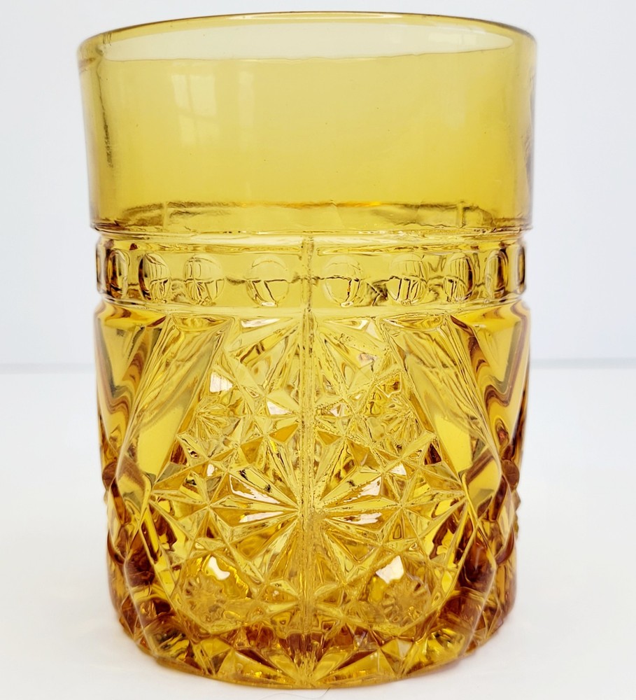 Richards & Hartley EAPG Mikado Daisy & Button w/Crossbars Amber Tumbler 1886