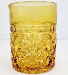 Richards & Hartley EAPG Mikado Daisy & Button w/Crossbars Amber Tumbler 1886