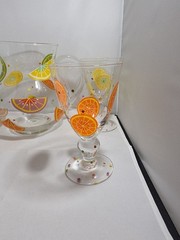 Laurie Gates Pitcher & 4 Glasses – Slice Pattern W/ Polka Dots