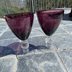 Pair Vintage Cambridge Aurora Amethyst Claret Wine Glass 5 1/4 » Very Pretty