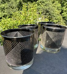 Vintage 1950s On The Rocks Glasses Set Of 4 Black Silver Textured Geometric